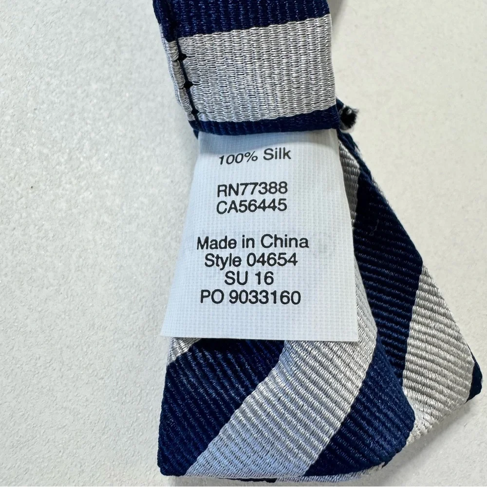 Crewcuts boys adjustable bow tie in striped blue and silver 100% silk